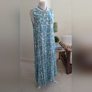 Ces Femme Teal and White Abstract Summer Dress